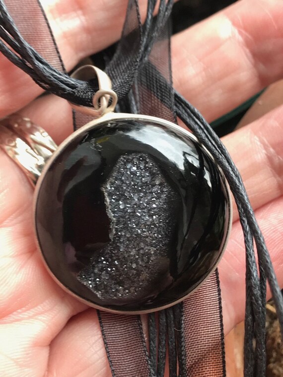 Sale, Very Beautiful Druzy Agate Necklace, One Of A Kind, 925 Silver, With Cord Or Chain