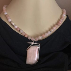 Shop Agate Pendants! Soft Peach Agate and Sterling Silver Pendant, Modern Freeform Design, Pale Peach Gemstone Beaded Necklace, Natural Gemstone Necklace | Natural genuine Agate pendants. Buy crystal jewelry, handmade handcrafted artisan jewelry for women.  Unique handmade gift ideas. #jewelry #beadedpendants #beadedjewelry #gift #shopping #handmadejewelry #fashion #style #product #pendants #affiliate #ad