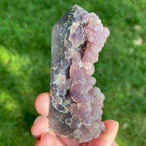 3.3" Sparkly Grape Agate Tower, Polished Druzy Point, Semi-Polished Purple and Green Botryoidal Chalcedony with Druzy Quartz, Velvet #4 | Natural genuine stones & crystals in various shapes & sizes. Buy raw cut, tumbled, or polished gemstones for making jewelry or crystal healing energy vibration raising reiki stones. #crystals #gemstones #crystalhealing #crystalsandgemstones #energyhealing #affiliate #ad