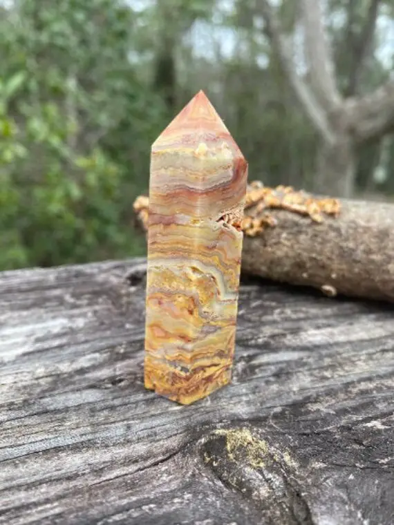 Crazy Lace Agate Crystal Point - Reiki Charged Tower - Earth Energy - Emotional Stability - Grounding & Protection - Boost Optimism - #3