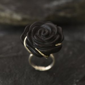 Shop Agate Rings! Large Black Rose Ring, Black Agate Ring, Flower Ring, Statement Ring, Rose Carved Ring, Gothic Ring, Chunky Flower Ring, Solid Silver Ring | Natural genuine Agate rings, simple unique handcrafted gemstone rings. #rings #jewelry #shopping #gift #handmade #fashion #style #affiliate #ad
