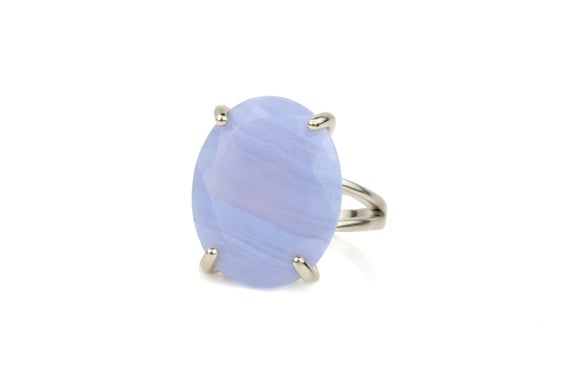 Oval Cut Agate Ring · Gemstone Ring · Natural Stone Ring · Fine Prong Gem Ring · Faceted Ring · Sterling Silver Ring