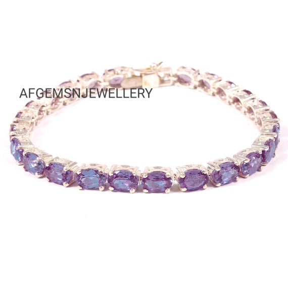 Alexandrite Bracelet-engagement Bracelet-color Changing Gemstone-sterling Silver Bracelet-colors Changing Bracelet-june Birthstone Bracelet