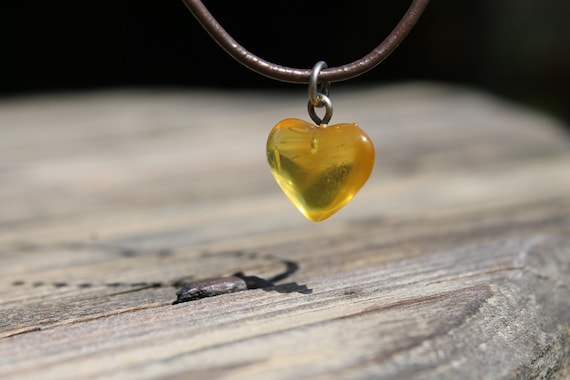 Genuine Amber Heart  Pendant  Necklace Honey Orange Amber Love Charm Hand Sculpted Birthday Mother's Day Gift  Jewelry