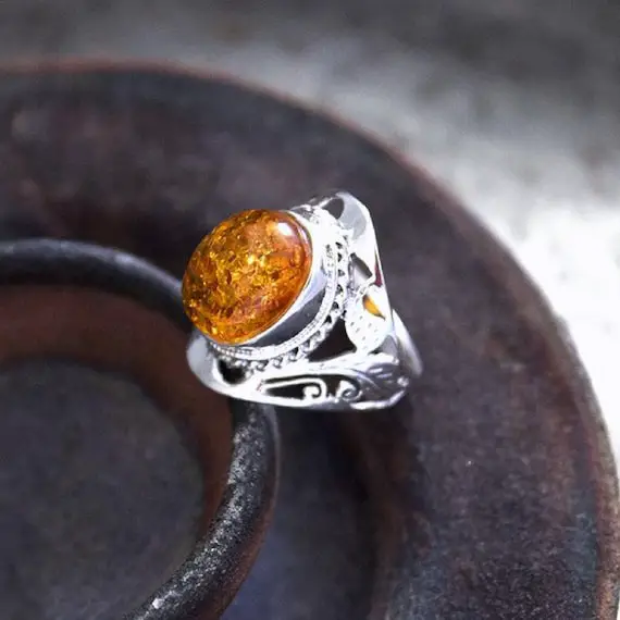 Beautiful Real Sterling Silver Baltic Amber Ring, Silver Ring, Gift For Her, Unique Gift Ring, Designer Ring, Gemstone Ring, Handmade Ring,
