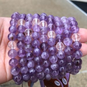 Shop Amethyst Bracelets! Amethyst and Clear Quartz Grounding Bracelet WS7150 | Natural genuine Amethyst bracelets. Buy crystal jewelry, handmade handcrafted artisan jewelry for women.  Unique handmade gift ideas. #jewelry #beadedbracelets #beadedjewelry #gift #shopping #handmadejewelry #fashion #style #product #bracelets #affiliate #ad