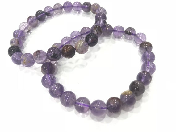 Genuine Amethyst Phantom 6mm - 12mm Round Purple Garden Quartz Ghost Crystal Beads Finished Bracelet - 1piece