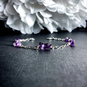 Silver Amethyst Bracelet February Birthstone Crystal Adjustable Satellite Chain | Natural genuine Gemstone bracelets. Buy crystal jewelry, handmade handcrafted artisan jewelry for women.  Unique handmade gift ideas. #jewelry #beadedbracelets #beadedjewelry #gift #shopping #handmadejewelry #fashion #style #product #bracelets #affiliate #ad