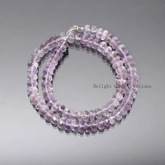 Natural Pink Amethyst Beaded Necklace, 8.5-9mm Faceted Roundel Semi Precious Beads Necklace, Amethyst Jewelry, Mineral Crystal Beads Jewelry