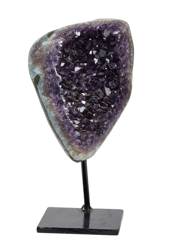 Raw Amethyst Cluster With Metal Stand - Large Amethyst Crystal Cluster - One Of A Kind Amethyst Geode - Rough Amethyst Geode On A Stand - 39