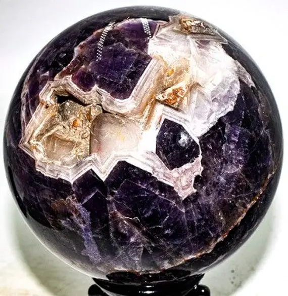 Chevron Amethyst Geode Sphere 5.6" Diameter And Weighs 8.92 Lbs