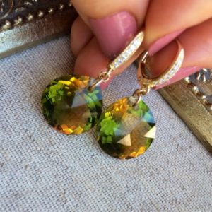 Shop Ametrine Jewelry! Ametrine Gold Pave Earrings. Green yellow Bolivian Ametrines stones dangles. Weddings. Elegant Jewelry.  Gift for wife. | Natural genuine Ametrine jewelry. Buy handcrafted artisan wedding jewelry.  Unique handmade bridal jewelry gift ideas. #jewelry #beadedjewelry #gift #crystaljewelry #shopping #handmadejewelry #wedding #bridal #jewelry #affiliate #ad