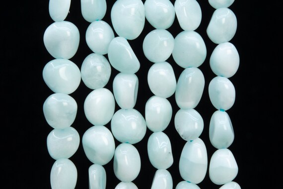 Genuine Natural Angelite Gemstone Beads 8x5mm Aqua Blue Green Pebble Nugget Aaa Quality Loose Beads (116567)