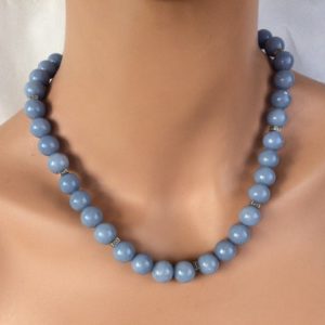 Shop Angelite Jewelry! Natural Angelite Necklace, blue gemstone, elegant Angeline jewelry, beaded necklace. | Natural genuine Angelite jewelry. Buy crystal jewelry, handmade handcrafted artisan jewelry for women.  Unique handmade gift ideas. #jewelry #beadedjewelry #beadedjewelry #gift #shopping #handmadejewelry #fashion #style #product #jewelry #affiliate #ad