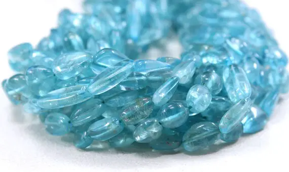 Awesome Quality 10" Long Strand Natural Apatite Gemstone, Smooth Nuggets Shape Beads, Size 4x6-6x8 Mm Making Apatite Jewelry Wholesale Price