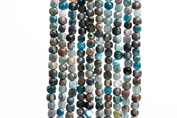 Genuine Natural Apatite Gemstone Beads 4-5mm Blue Faceted Cube A Quality Loose Beads (116872)