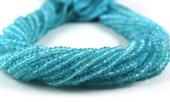 Best Quality 1 Strand Natural Apatite Rondelle Faceted Beads, 3-3.5 Mm, Blue Apatite Gemstone, 13" Long, Birthstone Beads,wholesale Price