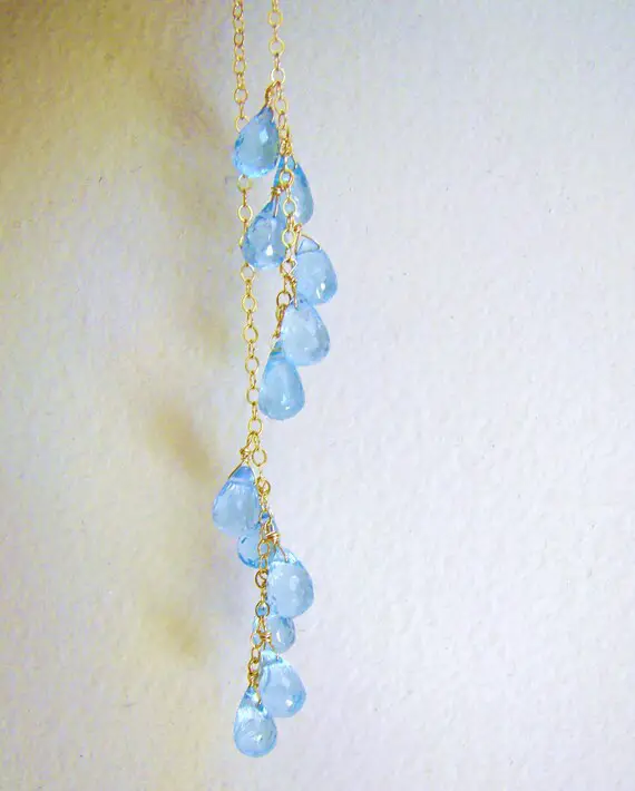 Blue Apatite Lariat Necklace Goldfill 36 Inches