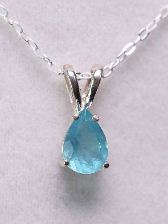Apatite Pendant, Genuine Gemstone 7x5mm Pear Shaped Faceted .70ct, Set In 925 Sterling Silver Pendant With 18inch Chain Included