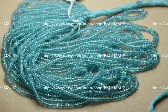13 Inches Strand, Natural Sky Blue Apatite Smooth Rondelle, Size 3-3.25mm