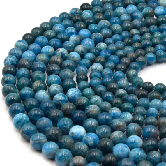 Large Hole Apatite Beads | Apatite Smooth Round Shaped Beads With 2mm Holes | 7.5" Strand | 8mm 10mm Available | Loose Beads