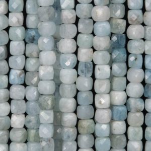 Shop Aquamarine Faceted Beads! Genuine Natural Aquamarine Gemstone Beads 5MM Faint Blue Faceted Cube AA Quality Loose Beads (111730) | Natural genuine faceted Aquamarine beads for beading and jewelry making.  #jewelry #beads #beadedjewelry #diyjewelry #jewelrymaking #beadstore #beading #affiliate #ad