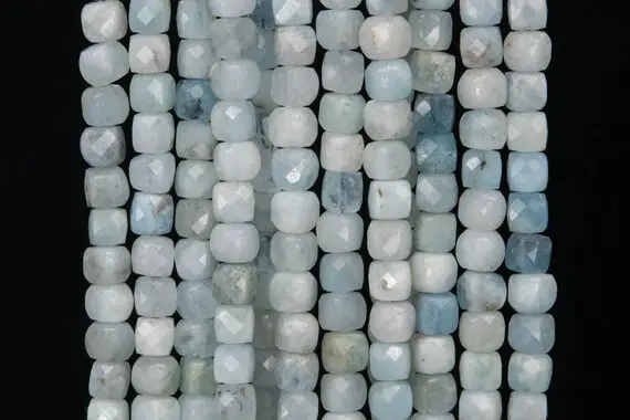 Genuine Natural Aquamarine Gemstone Beads 5mm Faint Blue Faceted Cube Aa Quality Loose Beads (111730)