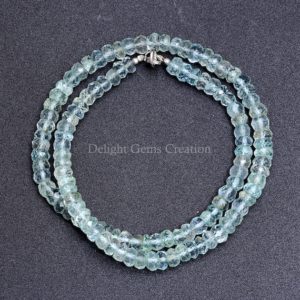 Natural Aquamarine Beaded Necklace, Faceted Blue Aquamarine Rondelle Beads Necklace, 5-5.5mm Beads, Aquamarine Gemstone Necklace For Women | Natural genuine Array jewelry. Buy crystal jewelry, handmade handcrafted artisan jewelry for women.  Unique handmade gift ideas. #jewelry #beadedjewelry #beadedjewelry #gift #shopping #handmadejewelry #fashion #style #product #jewelry #affiliate #ad