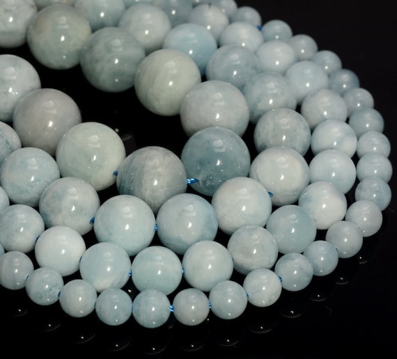Genuine Aquamarine Gemstone Grade Aaa 5mm 6mm 7mm 8mm 9mm 10mm 12mm 14mm Round Loose Beads Full Strand (a241)