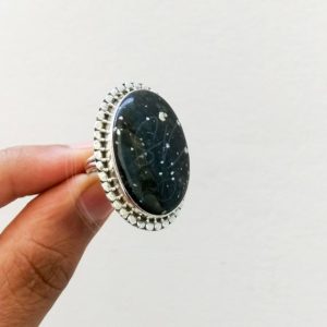 Shop Serpentine Rings! Black Serpentine Ring, 92.5 % Sterling Silver Ring, Handmade Ring, Oval Shape Ring, Rings for Women, Silver Ring, Designer Ring, Rings | Natural genuine Serpentine rings, simple unique handcrafted gemstone rings. #rings #jewelry #shopping #gift #handmade #fashion #style #affiliate #ad