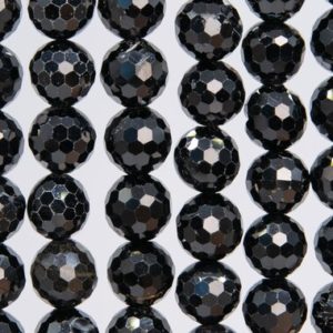Shop Black Tourmaline Faceted Beads! Genuine Natural Tourmaline Gemstone Beads 9-10MM Black Micro Faceted Round A Quality Loose Beads (109936) | Natural genuine faceted Black Tourmaline beads for beading and jewelry making.  #jewelry #beads #beadedjewelry #diyjewelry #jewelrymaking #beadstore #beading #affiliate #ad