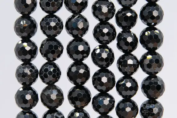 Genuine Natural Tourmaline Gemstone Beads 9-10mm Black Micro Faceted Round A Quality Loose Beads (109936)