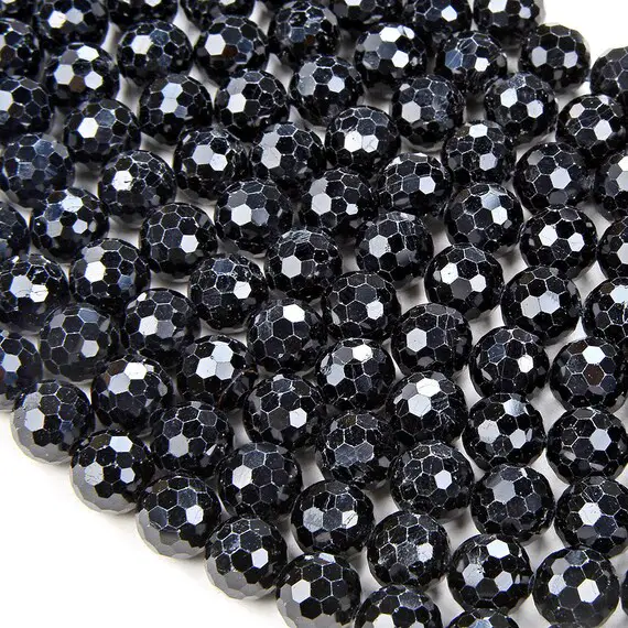 Natural Black Tourmaline Gemstone Grade Aa Micro Faceted Round 8mm 10mm Loose Beads Bulk Lot 1,2,6,12 And 50 (d41)