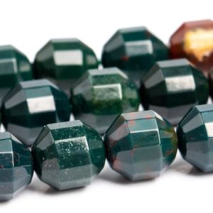 Shop Bloodstone Faceted Beads! 10x9MM Dark Green Blood Stone Beads Faceted Bicone Barrel Drum Grade AAA Genuine Natural Loose Beads 15" / 7.5" Bulk Lot Options (117002) | Natural genuine faceted Bloodstone beads for beading and jewelry making.  #jewelry #beads #beadedjewelry #diyjewelry #jewelrymaking #beadstore #beading #affiliate #ad