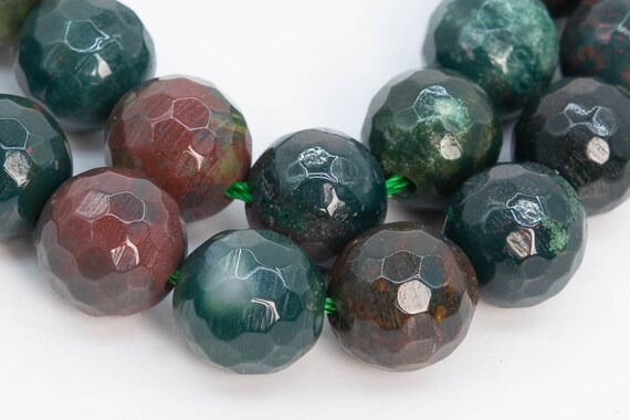 Genuine Natural Blood Stone Gemstone Beads 7-8mm Dark Green Micro Faceted Round Aaa Quality Loose Beads (103916)