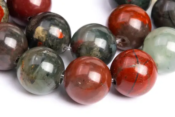 Genuine Natural Blood Stone Gemstone Beads 10mm Gray And Red Round Aaa Quality Loose Beads (102376)
