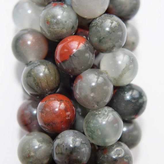 Natural African Bloodstone Jasper Beads - Round 8 Mm Gemstone Beads - Full Strand 15 1/2", 49 Beads, A Quality