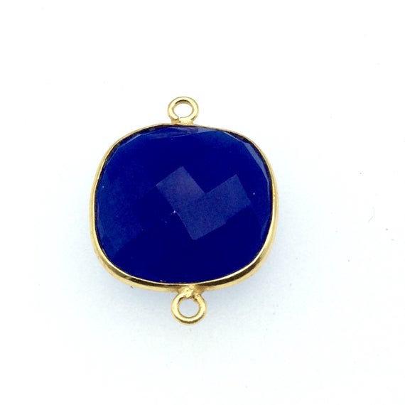 Cobalt Blue Chalcedony Bezel | Gold Finish Faceted Square Shaped Pendant Component - Measuring 18mm X 18mm - Natural Gemstone