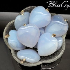 Shop Blue Chalcedony Pendants! 1 BLUE CHALCEDONY Heart Pendant with Sterling Silver Bale #BC45 | Natural genuine Blue Chalcedony pendants. Buy crystal jewelry, handmade handcrafted artisan jewelry for women.  Unique handmade gift ideas. #jewelry #beadedpendants #beadedjewelry #gift #shopping #handmadejewelry #fashion #style #product #pendants #affiliate #ad