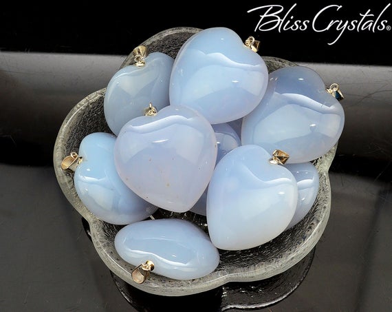 1 Blue Chalcedony Heart Pendant With Sterling Silver Bale #bc45