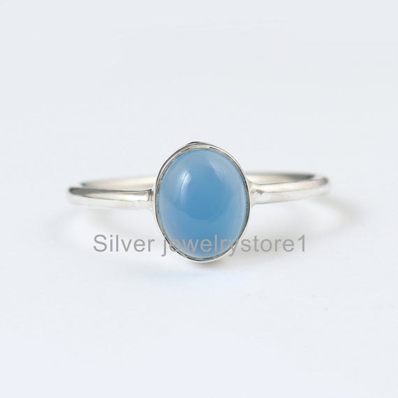 Blue Chalcedony Ring, 925 Sterling Silver, Chalcedony Oval Gemstone Ring, Silver Ring, Women Ring, Boho Jewellery, Gift Ideas