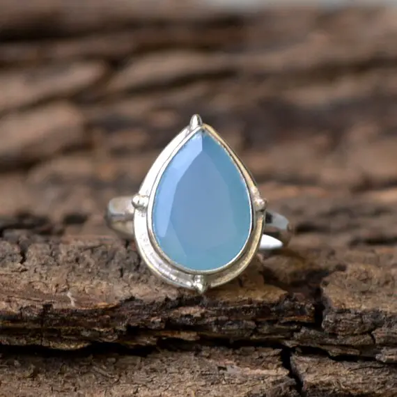 Natural Blue Chalcedony Gemstone Ring, Birthstone Ring, Chalcedony Ring, Designer Blue Ring, Artisan Ring, 925 Sterling Silver Ring Jewelry