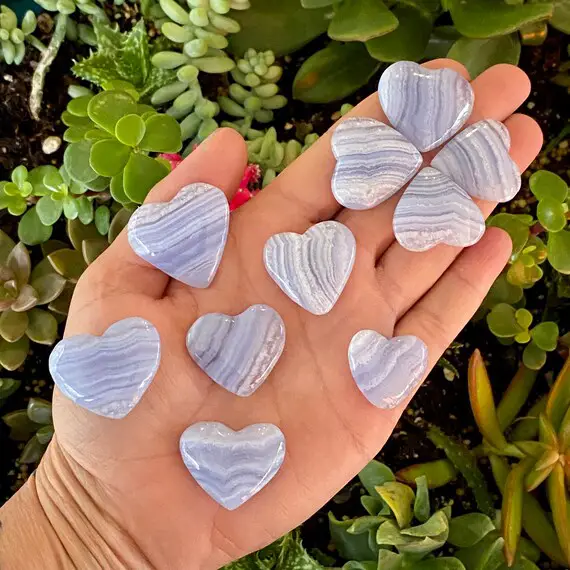 Blue Lace Hearts, Blue Lace Agate Heart, Blue Lace Agate, Crystal Heart, Meditation Crystals, Chalcedony