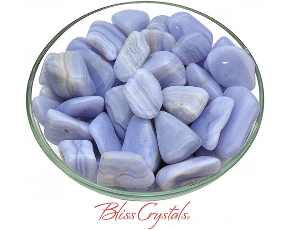 1 Blue Lace Agate Tumbled Stone W/ Martix, Grade A, (3 Sizes - L, Xl, Jumbo) For Peace Of Mind #bl19