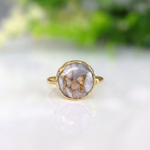 Shop Calcite Rings! Gold Cocktail ring, White Calcite Copper ring, White stone ring, Round Statement ring, White crystal ring White Calcite ring Gold stone ring | Natural genuine Calcite rings, simple unique handcrafted gemstone rings. #rings #jewelry #shopping #gift #handmade #fashion #style #affiliate #ad