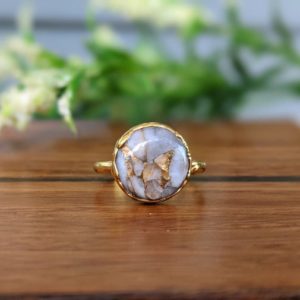 Shop Calcite Rings! White Calcite Copper ring, Statement ring, Gold Cocktail ring, Round stone ring, Gold Boho ring, Girlfriend gift, Anniversary Gift for Mom | Natural genuine Calcite rings, simple unique handcrafted gemstone rings. #rings #jewelry #shopping #gift #handmade #fashion #style #affiliate #ad
