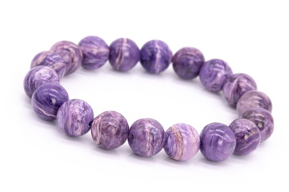 18 Pcs - 11mm Charoite Bracelet Grade Aaa Genuine Natural Purple Cream Swirling Round Gemstone Beads (115259)