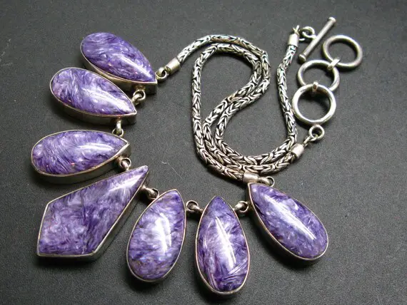 Lilac Stone!!!  Stunning Silky Charoite Aaa Quality Sterling Silver Necklace From Russia