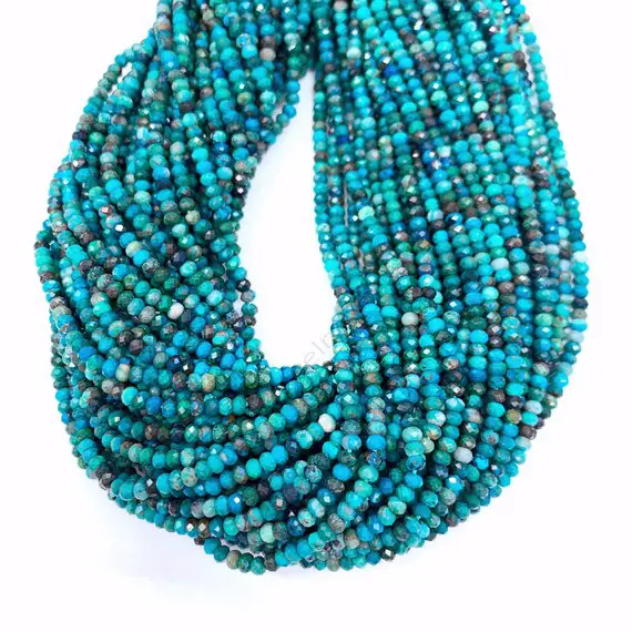 Tiny Chrysocolla Micro Faceted Rondelle Beads 3.5x2.5mm A Quality, Natural Chrysocolla Round Green Blue Gemstone Semi Precious Beads