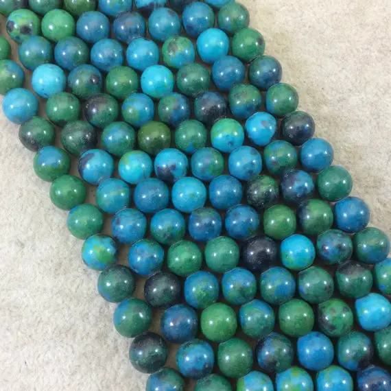 8mm Dyed Blue-green Chrysocolla Smooth Glossy Round/ball Shaped Beads With 1.5mm Holes - 7.75" Strand (approx. 24 Beads) - Large Hole Beads